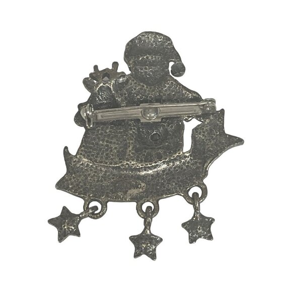 Vintage AMJO Pewter Santa Reindeer Christmas Brooch "Good Friends" - Picture 2 of 2